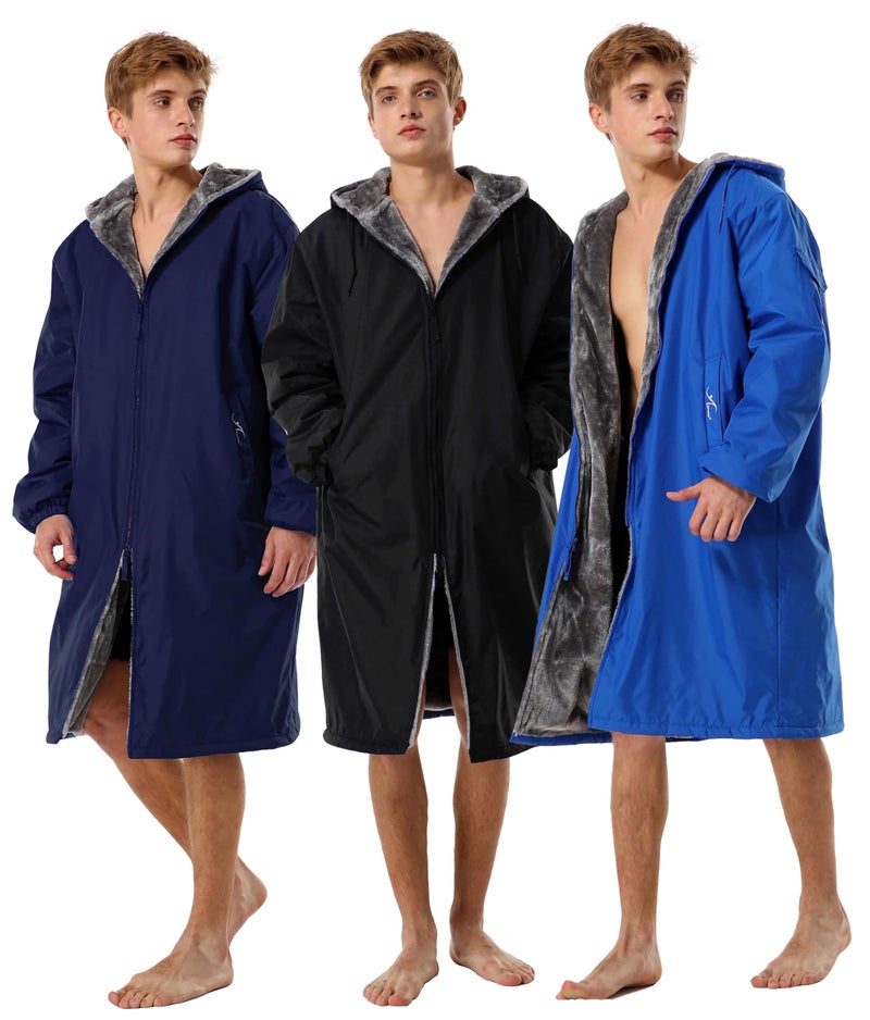 Adoretex Unisex Faux Fur Waterproof Swim Parka Change Robe â€“ Ultra-Warm, Lightweight Sport Outerwear for Kids and Adults (PK003) - Black - AS - Image 1